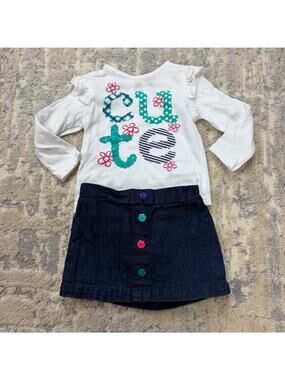 Fisher Price Shirt “cute” & denim Skirt 2 piece set size 18 months 2011